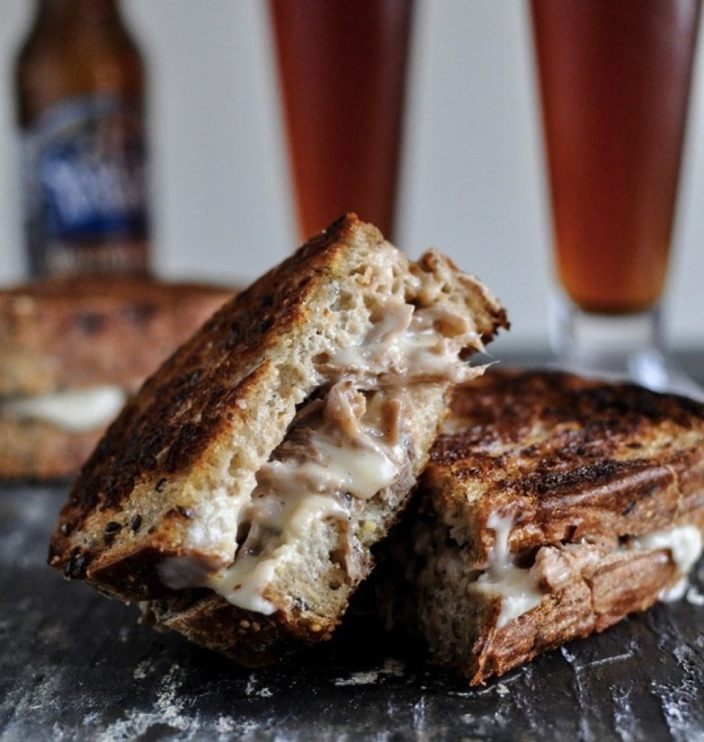 Crockpot Pulled Pork + Beer Cheese Grilled Cheese Sandwiches
